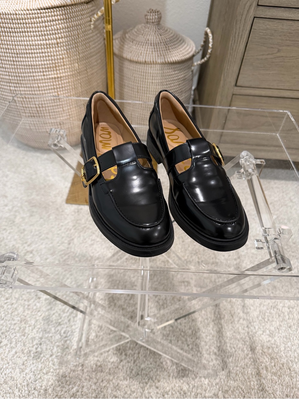 Sam Edelman Black Elaina T-Strap Buckle Loafers